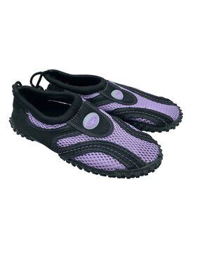 Easy USA Girls Water Shoes Slip On Mesh Fabric Drawstring Purple Black 1
